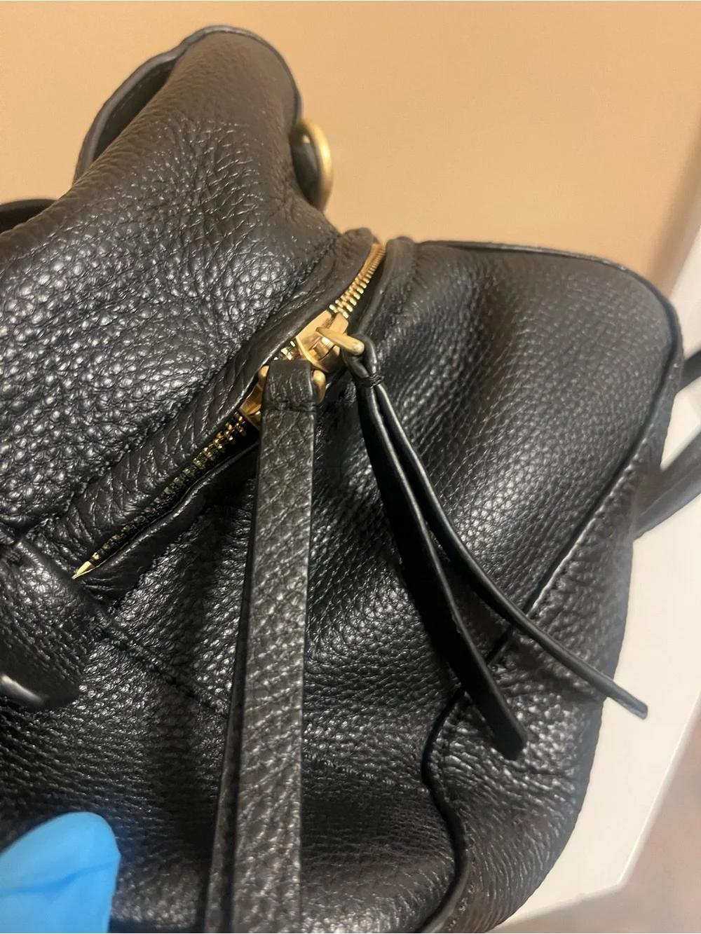 Vera Bradley Black Pebbled Leather Satchel with Gold Accent…no strap